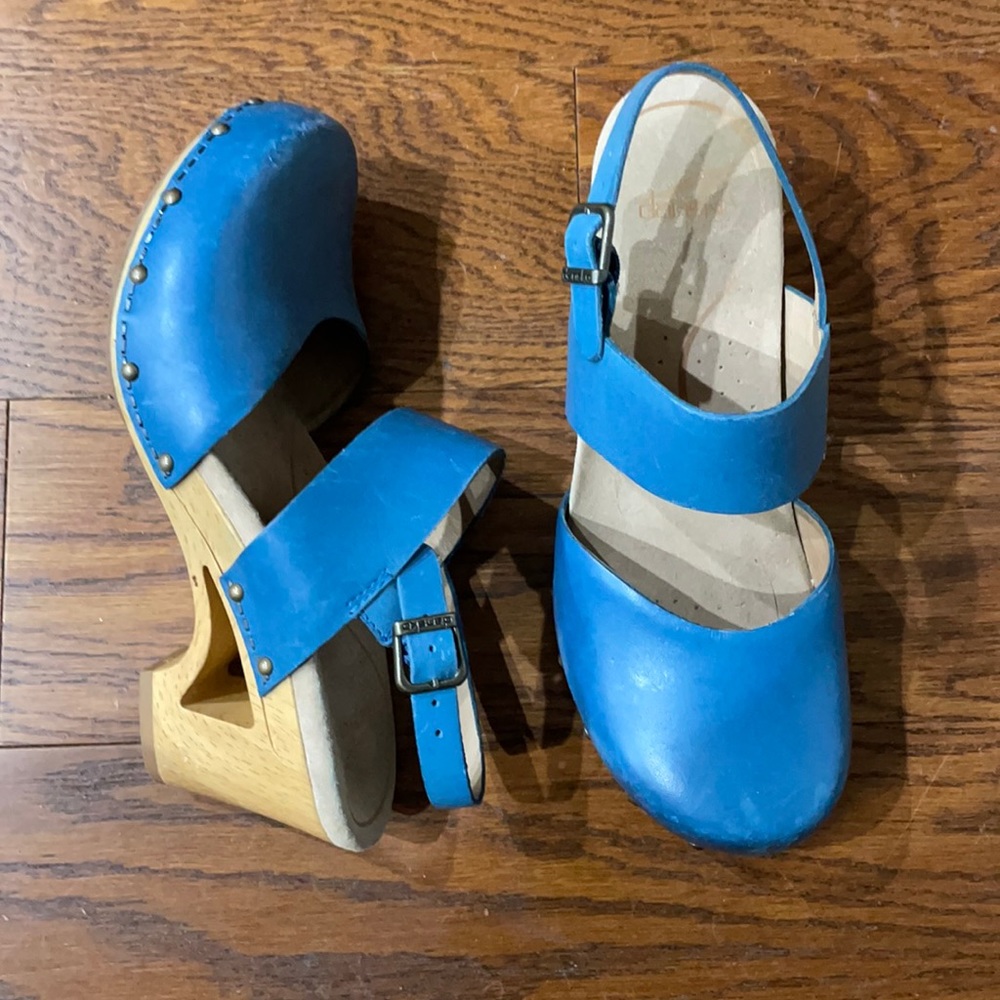 Dansko Blue Leather Mary Jane Clogs